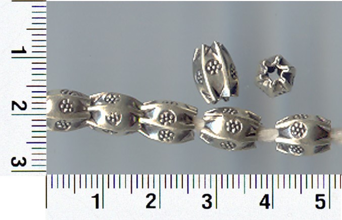 Thai Karen Hill Tribe Silver Beads Flower Printed Pleat Beads BL013 (10 Beads)