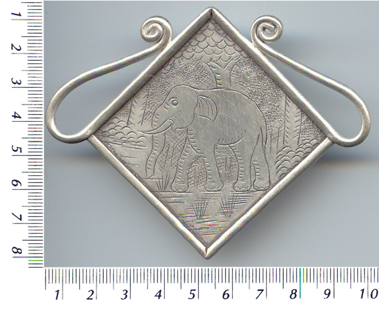 Thai Karen Hill Tribe Silver Printed Elephant Square Pendant NL053