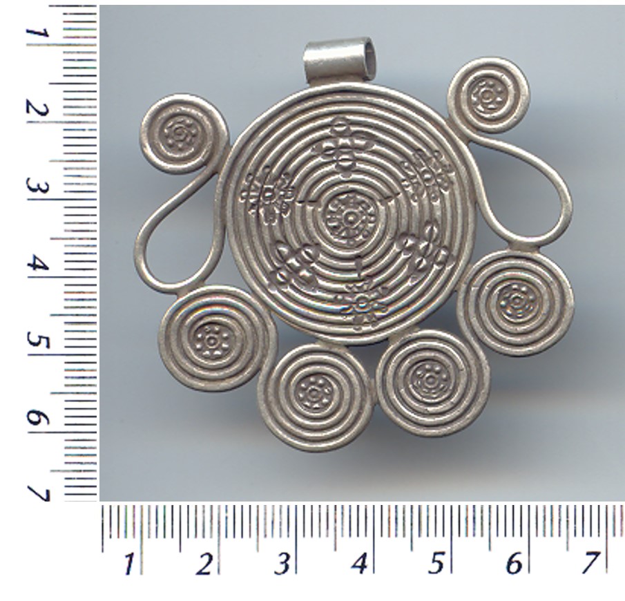 Thai Karen Hill Tribe Silver Flower Printed Multi-Spiral Karen Spirit Pendant NL086
