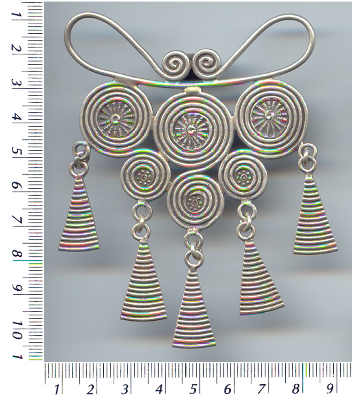 Thai Karen Hill Tribe Silver Hanging Triangle Multi-Swirl Pendant NL087