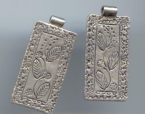 Thai Karen Hill Tribe Silver Pendants Printed Leaf Rectangle Pendant NM133 
